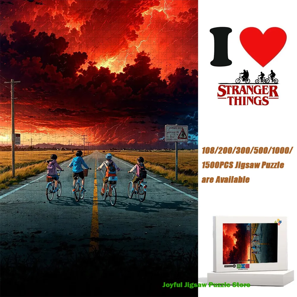 

Stranger Things Jigsaw Puzzle Kids On Bikes Puzzle Hawkins Road Scene Jigsaw Decompression Toy Educational Game Unique Gift