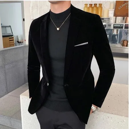 Blazer Men Coat Turn Down Collar Blazers Single Button Full Sleeve Evening Work Casual Slim Fit Jacket Stage Daily 2026 Spring