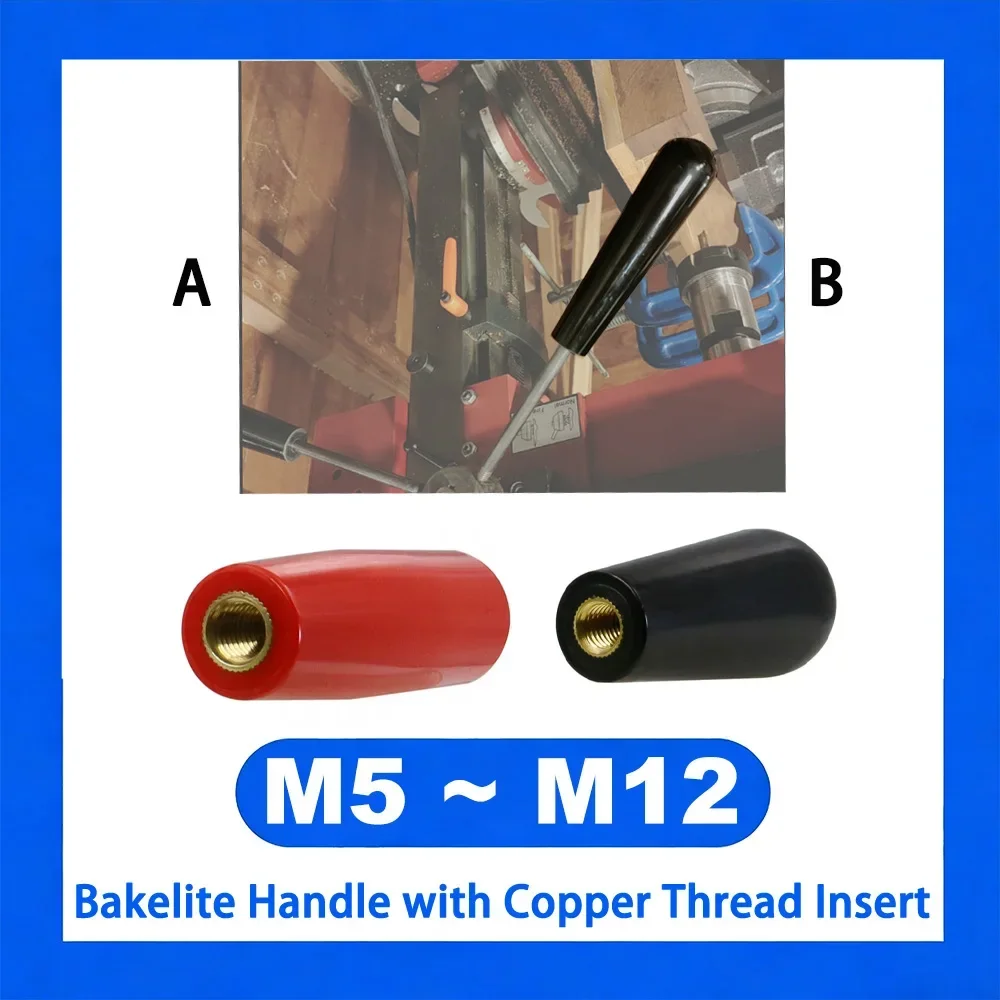 M5 M6-M12 Bakelite Handle Sleeve with Copper Thread Insert Bakelite Knob Handle with Brass Core for Machine Tool Equipment Black