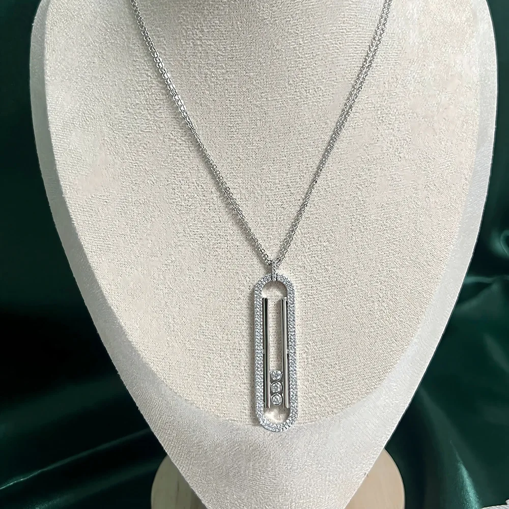 

Серебряное колье S925 с бриллиантами и тремя подвижными элементами для женщин, легкий люксовый стиль для повседневной носки