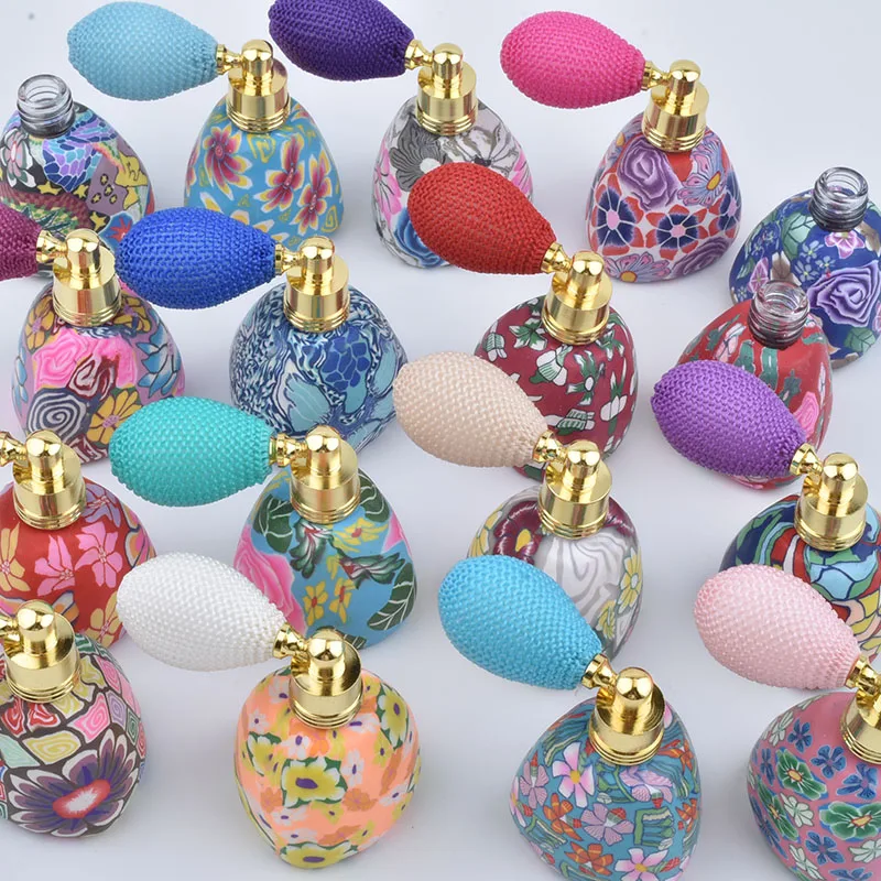 2/30pcs 12ml Triangle Retro Style Polymer Clay Perfume Bottles Refillable Bottle Airbag Atomizer Spray Scent Bottle Pump Case