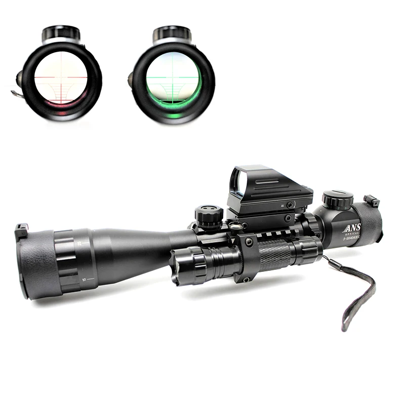

Rifle Scope 3-9X40 Rangefinder + Red Green Dot Sight + Flashlight + Riser Mount