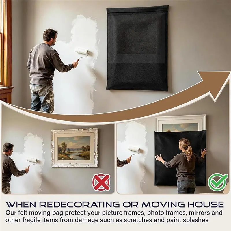ABKY-Felt Picture Frame Moving Bag Mirror & Picture Moving Supplies Reusable Protective Pouch