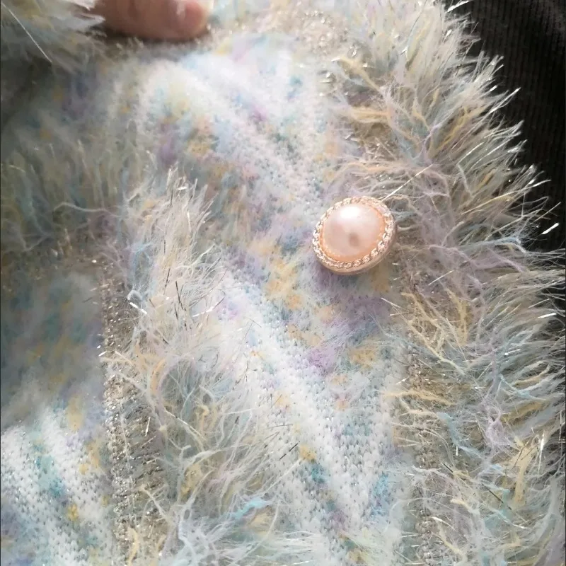 2024 New Small Fragrance Fashion Overcoat Women Autumn Faux Mink Coat Sweater Sweet Single-breasted Loose Round Collar Jacket