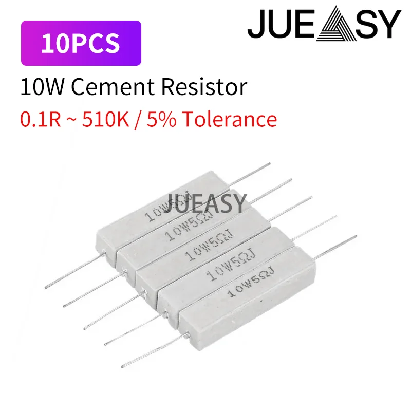 10Pcs10W ซีเมนต์ความต้านทาน 0.1ohm - 510K ohm 0.5R 1R 10R 100R 0.22 0.33 1 1.8 2 2.2 5 10 15 100 470 1K ohm ตัวต้านทานซีเมนต์
