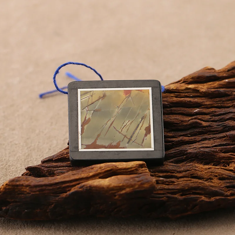 Natural Obsidian and jasper combination framed pendant Beads for Jewelry Making, Handmade Natural stones beads 34*4mm 8.5g