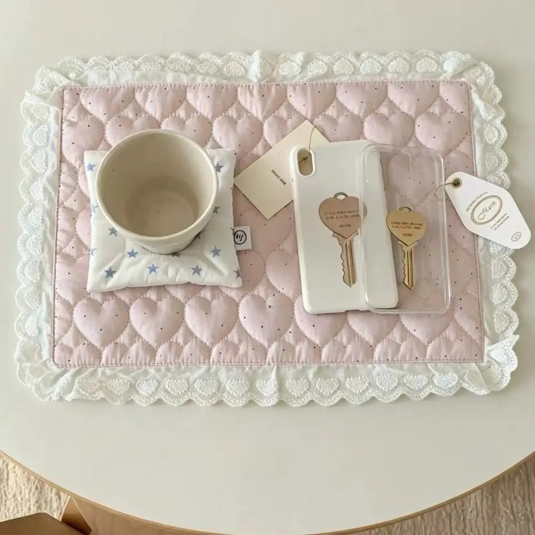 Ins-Stil Koreanische Tischsets aus reiner Baumwolle, isolierte Tischdecke, Requisiten für Fotoshootings, dekorative Untersetzer, französische Tischdecke mit Spitze, süßes Geschenk – Detail 1
