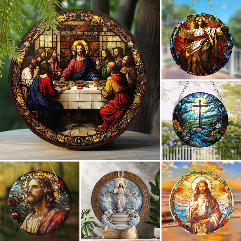 Art Deco Acryl Religiöser Jesus Sonnenfänger, Wandbehang, dekoratives Schild für Haus und Garten, Mehrzweck-Plakette mit religiösem Thema