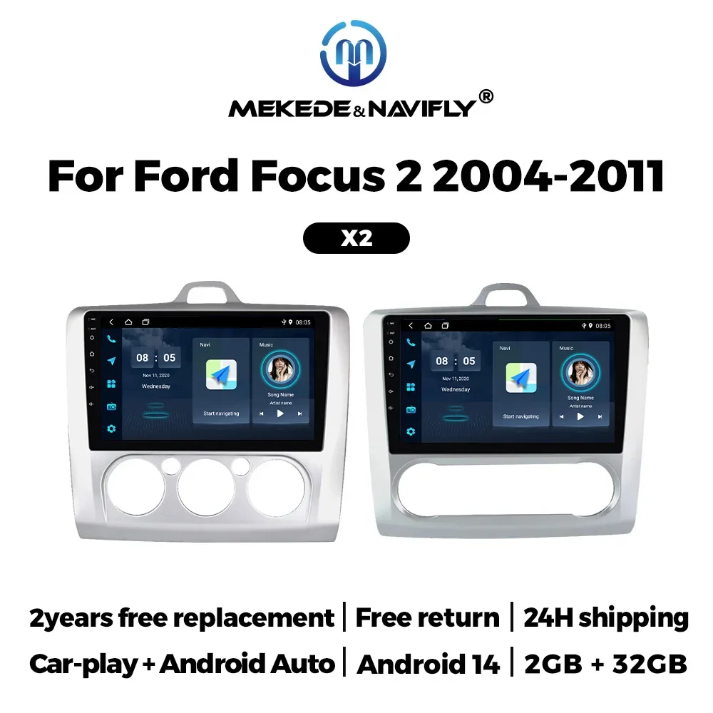 2026 NEW Car Radio Stereo Wireless CarPlay Screen Android Auto GPS for Ford Focus 2 Mk2 2004 - 2011 Multimedia Video Player RDS