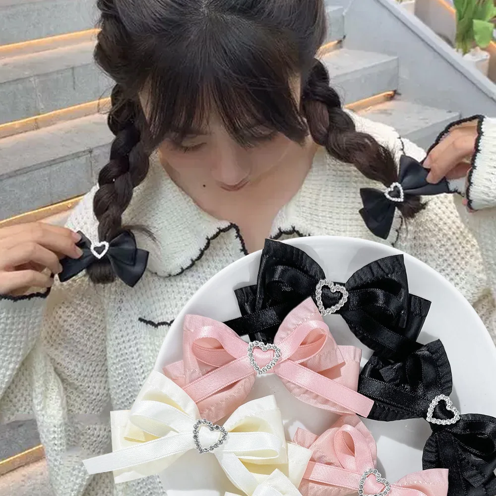 

2pcs Fashionable Heart-shaped Rhinestone Bow Hair Clip for Women Sweet Girls Headwear Accessoriesponytails Hairpins Barrette