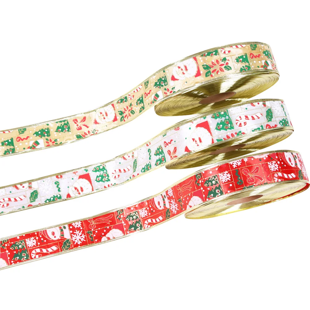 

3 Rolls 5cm Christmas Printing Ribbon Bright Colors Holiday Packages Birthday Presents Decorative Use Christmas Printing Ribbon