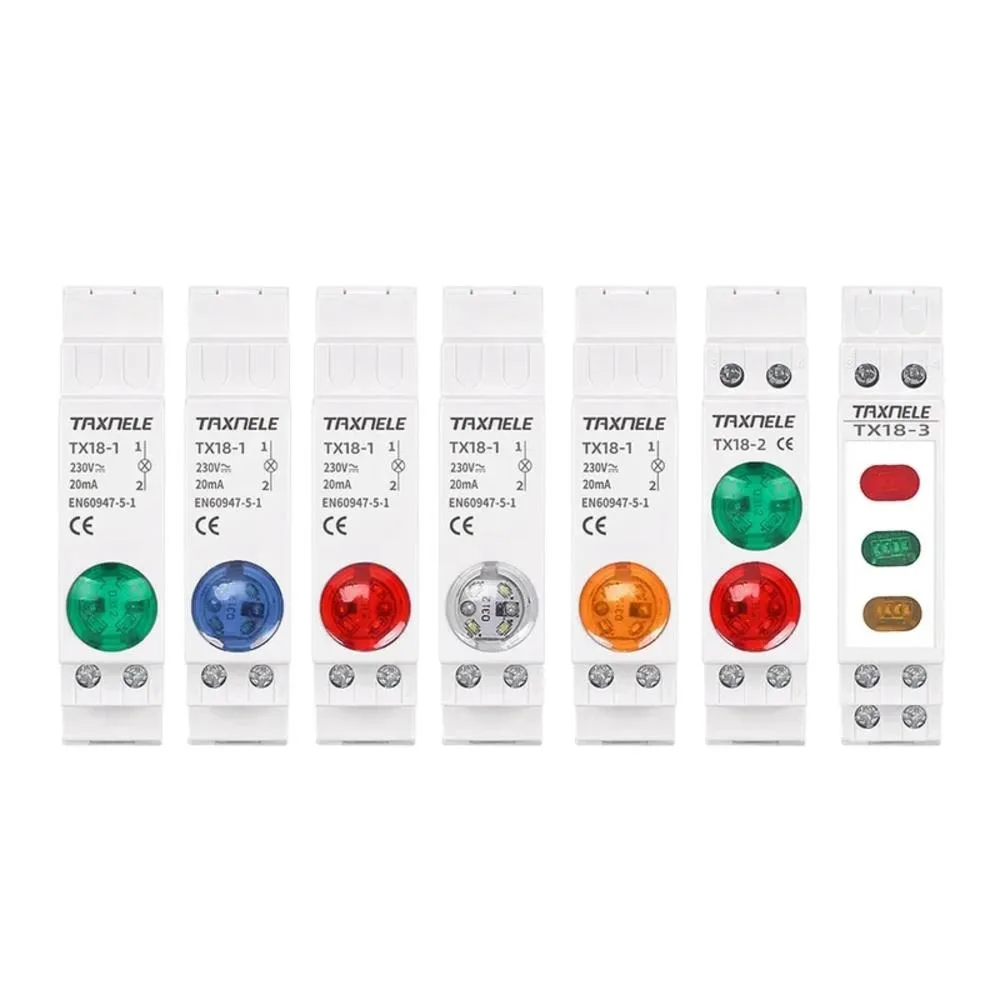 AC/DC 220V 230V LED Signal Lamp Pilot Lights Indicator Lamp 50Hz/60Hz Red Green Blue Orange White Din Rail 18MM Indicator Light