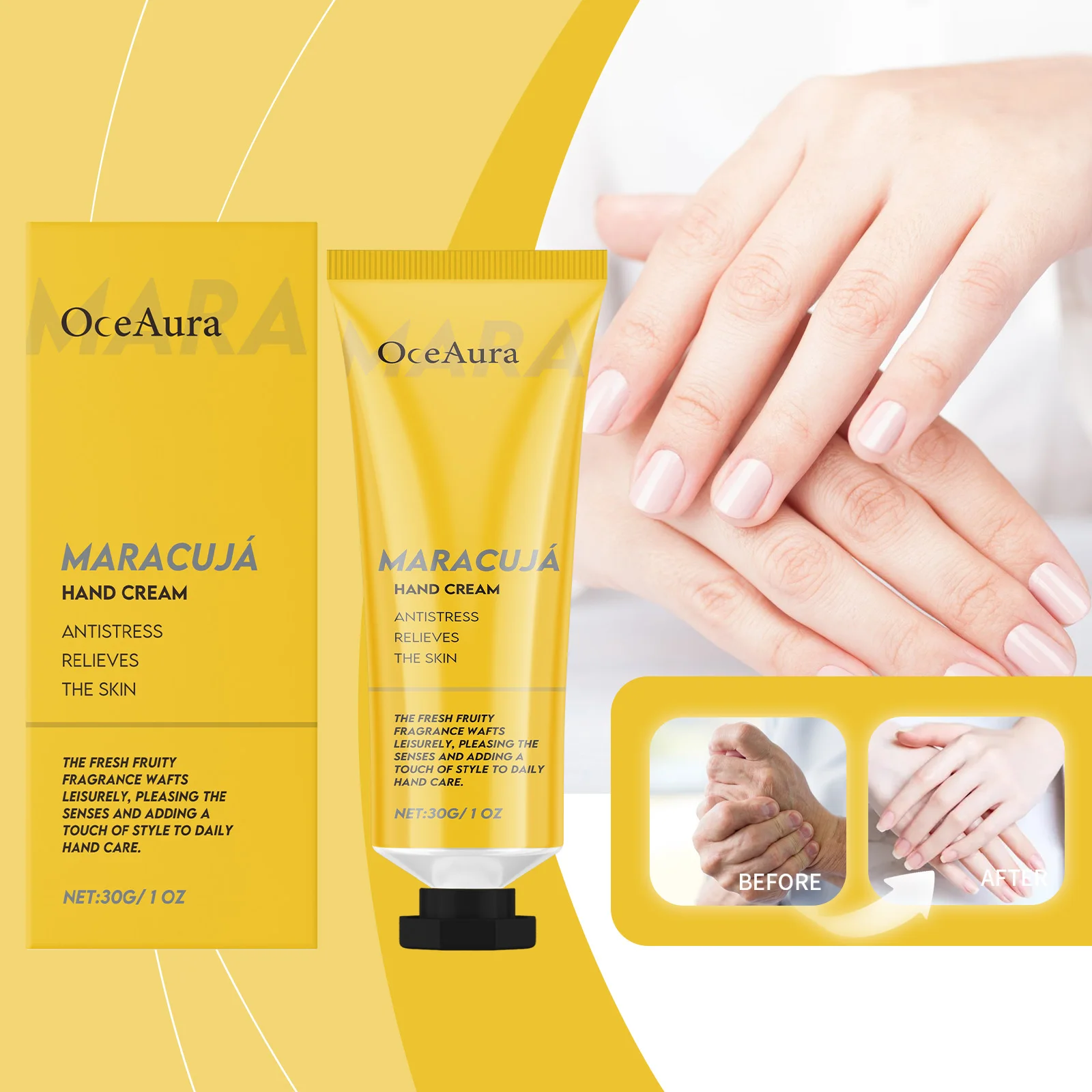 마라쿠자 핸드 크림 – 산뜻한 과일 향, 영양 공급 및 빠른 흡수 기능을 갖춘 안티 스트레스 모이스처라이저, 30g/1oz"