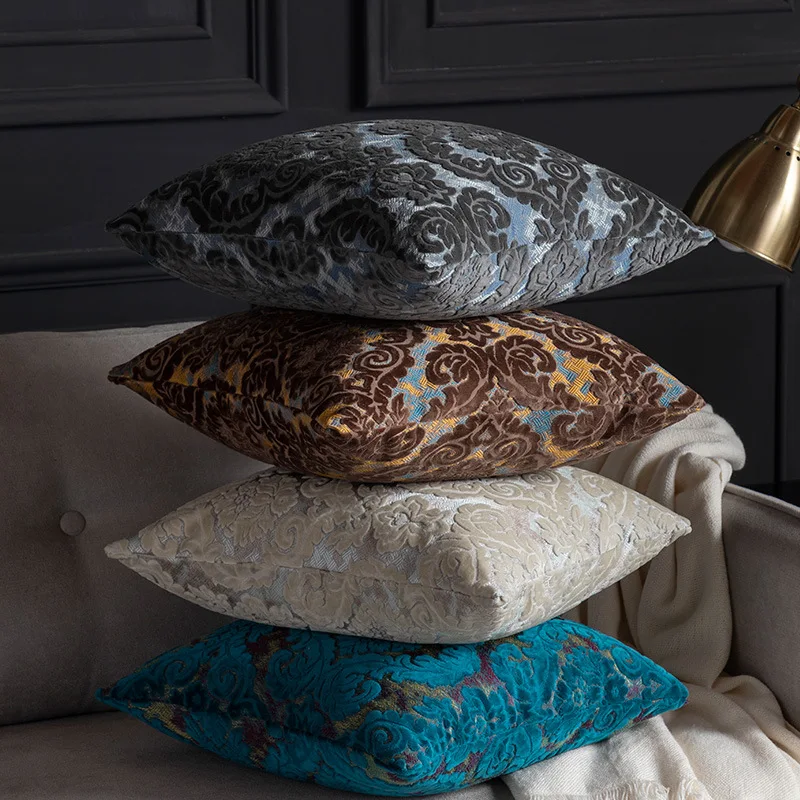 High Precision Jacquard Velvet Pillowcase,European Living Room Sofa High-end Cushion Cover, Retro Floral Pattern Home Decoration