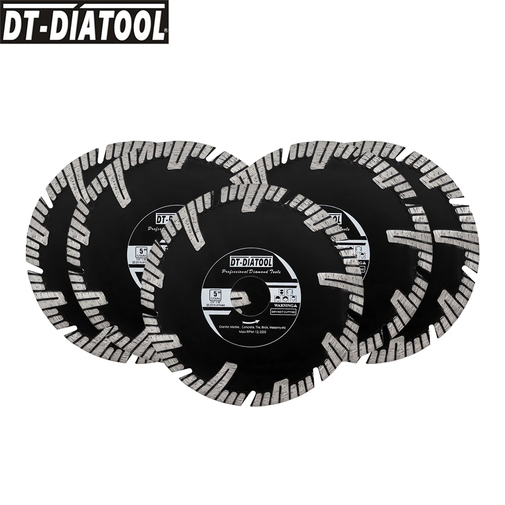 DT-DIATOOL 5pcs 125mm Diamond Turbo Saw Blade Cutting Disc Granite Marble Porcelain Ceramic Tile Angle Grinder Circular Dry/Wet