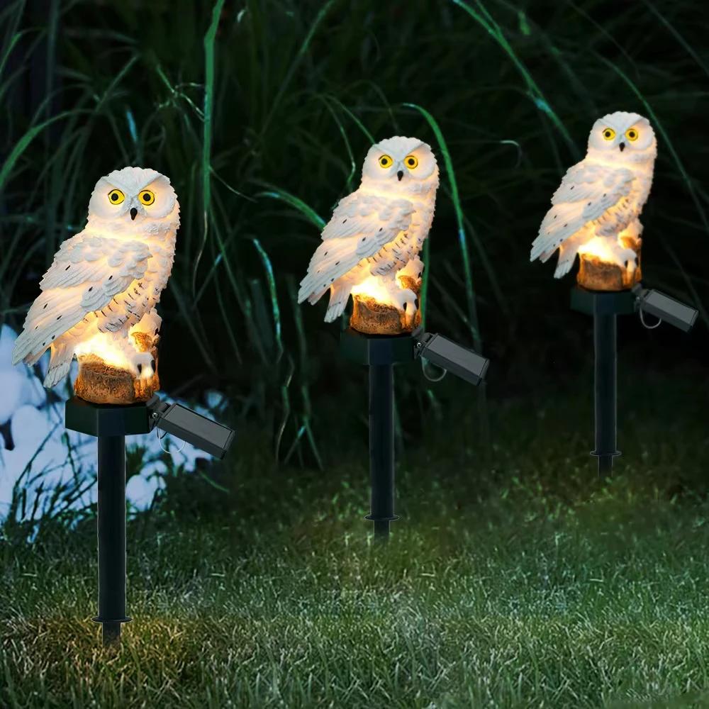 Solar Owl Garden Stake Lights Waterproof Resin Owl Figurine LED Solar Powered Landscape Lamp Outdoor Decorative Light for Yard