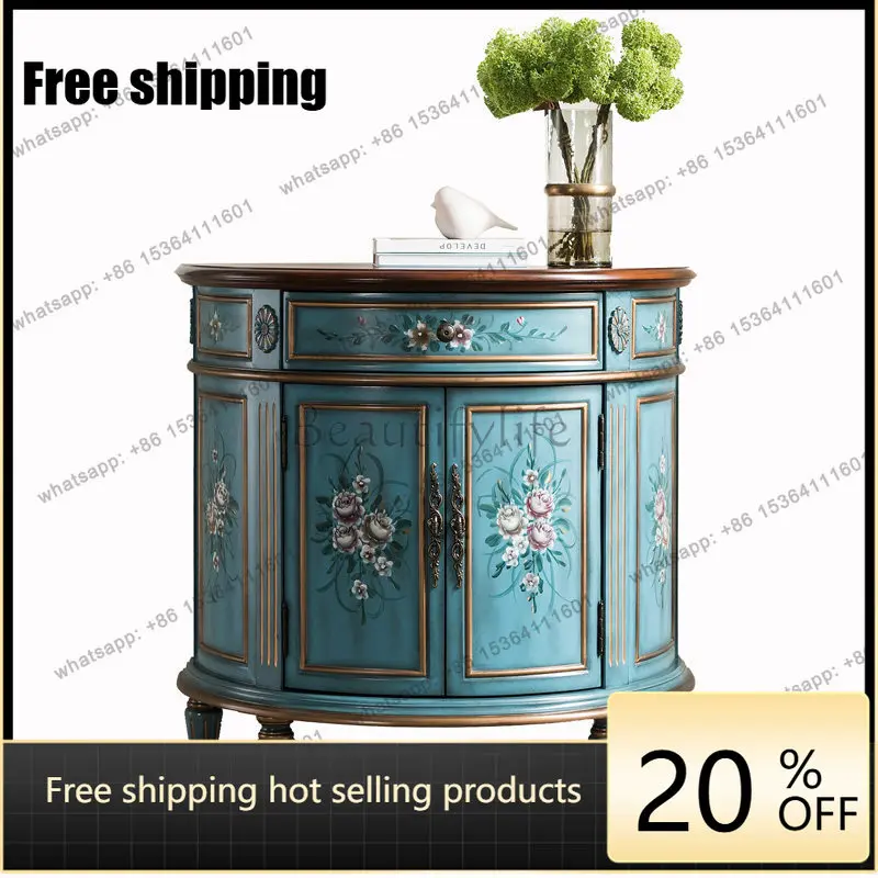 

XX. American rural solid wood retro semicircular entrance cabinet light luxury living room decoration cabinet
