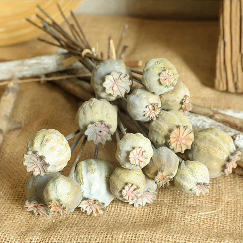 6Heads Poppies Fruit Dried Flower Bunch Artificial Flowers Bouquet for Home Decoration Wedding Party New Year Flower Arrangement