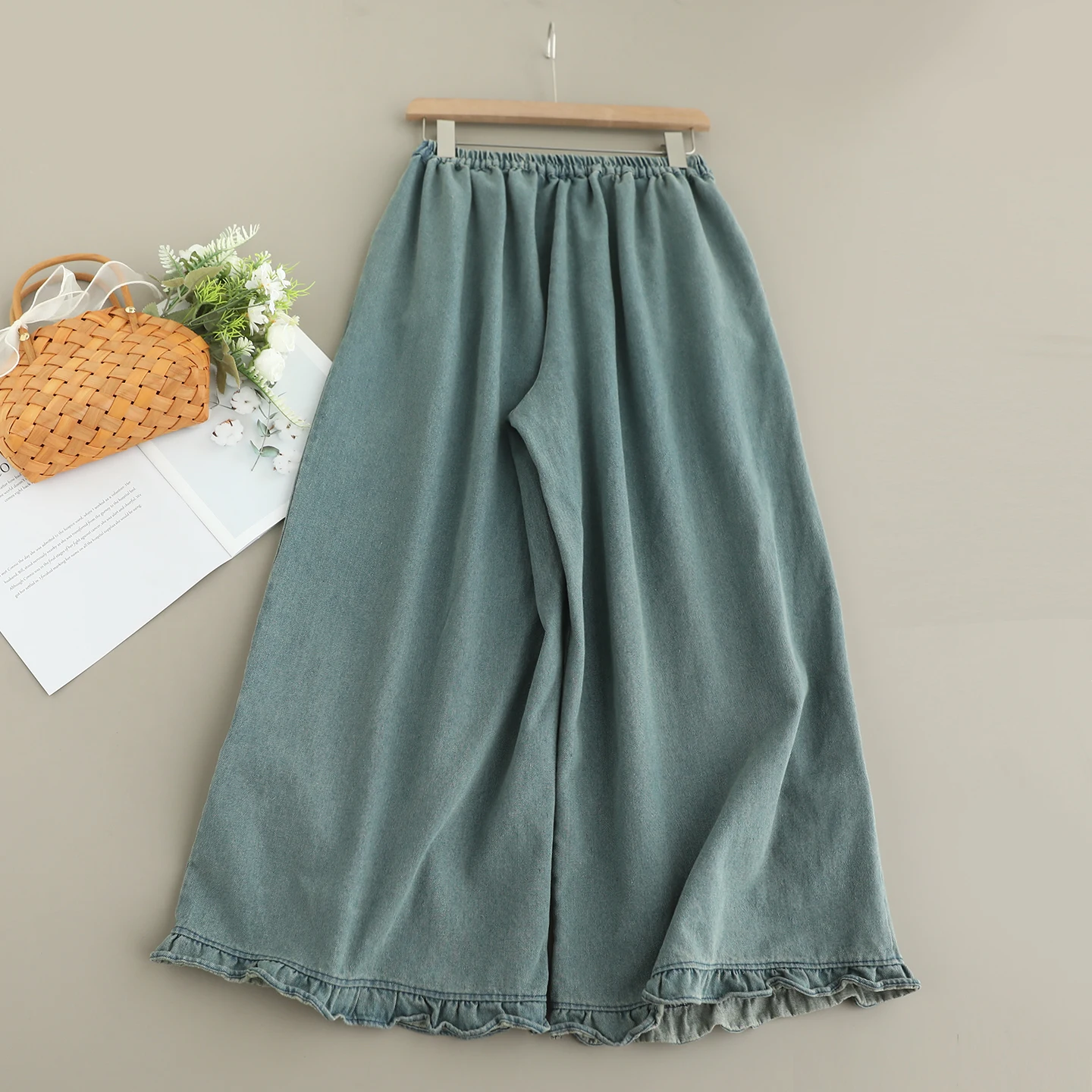 일본 빈티지 모리 걸 솔리드 컬러 데님 와이드 레그 팬츠 여성 가을 새로운 탄성 허리 캐주얼 루즈 스트레이트 청바지 바지