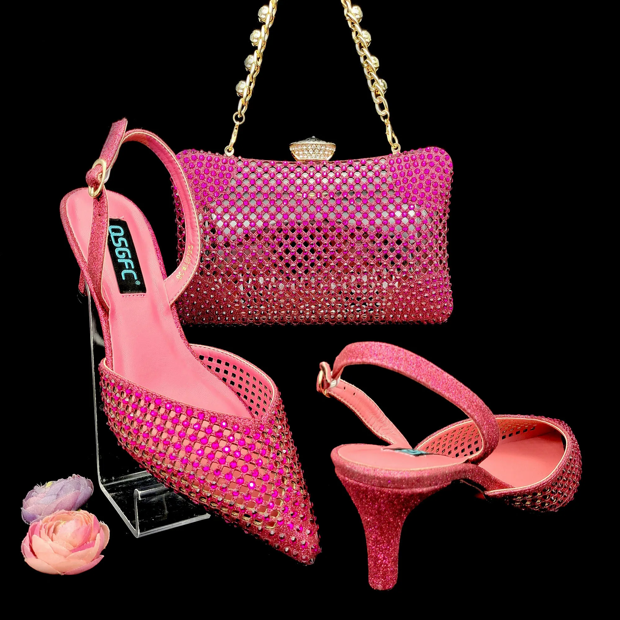 QSGFC Silver Color Hollow Design With Pointed Shoes And Fashion Three-Dimensional Bag Cozy Rhinestones Are Suitable For Parties