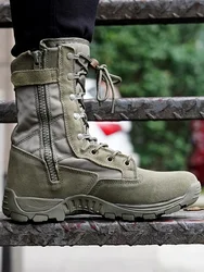 Botas militares de combate con cremallera para hombre, zapatos de trabajo resistentes al desgaste, entrenamiento deportivo al aire libre, botas tácticas de senderismo en el desierto, talla 46