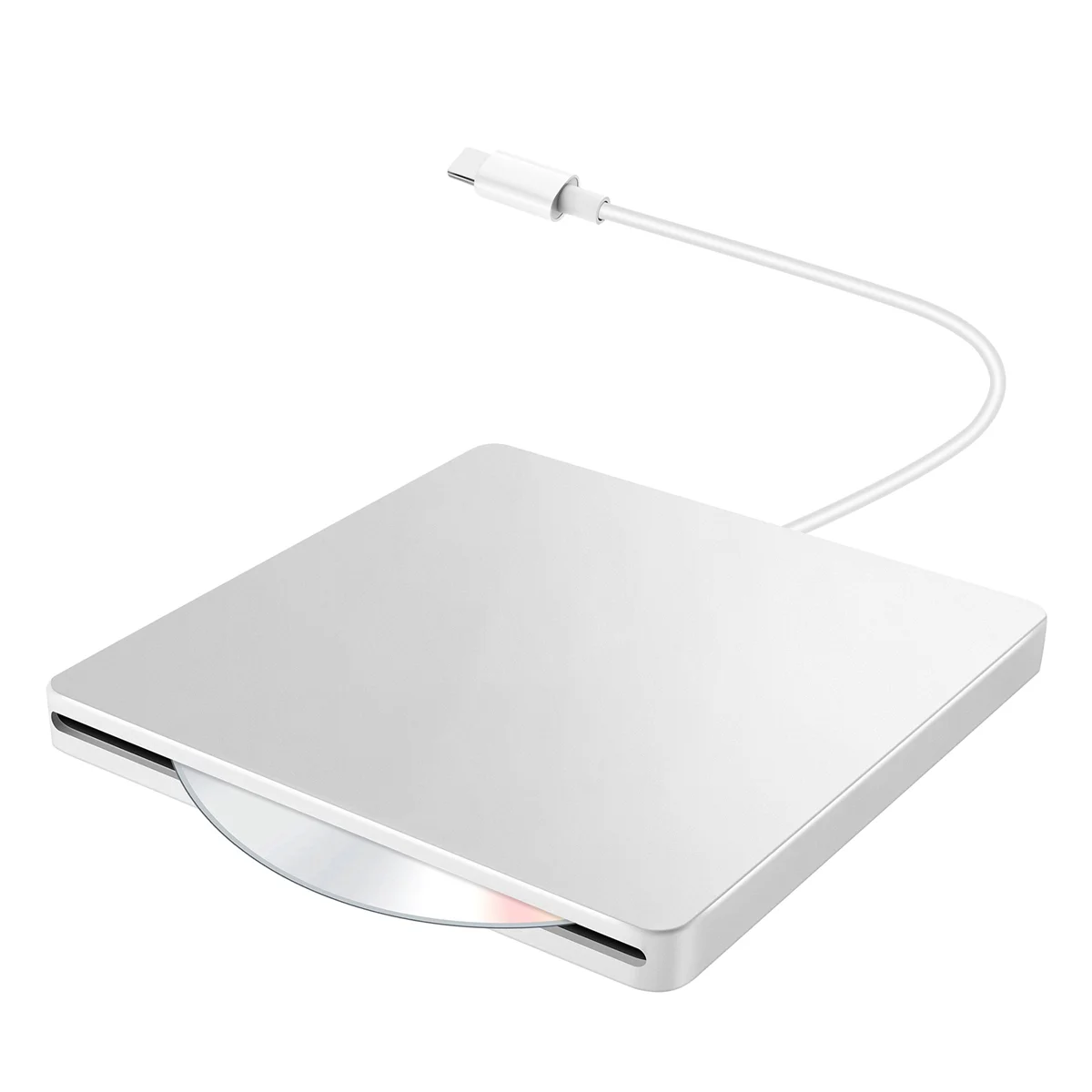 Portátil usb unidade externa cd/dvd drive, tipo c, para jogadores de filmes, pc, windows, mac, prata