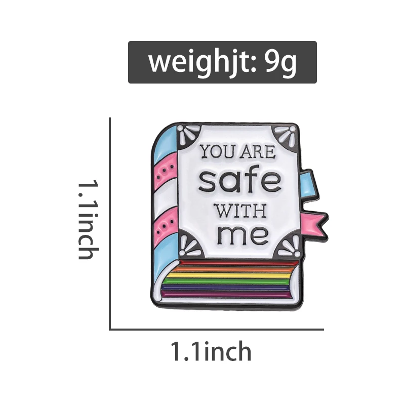 Creative cartoon You Are Safe With Me Book Enamel Brooch Color Notebook Metal Badge Pins Trendy Unique Clothing Jewelry Gifts