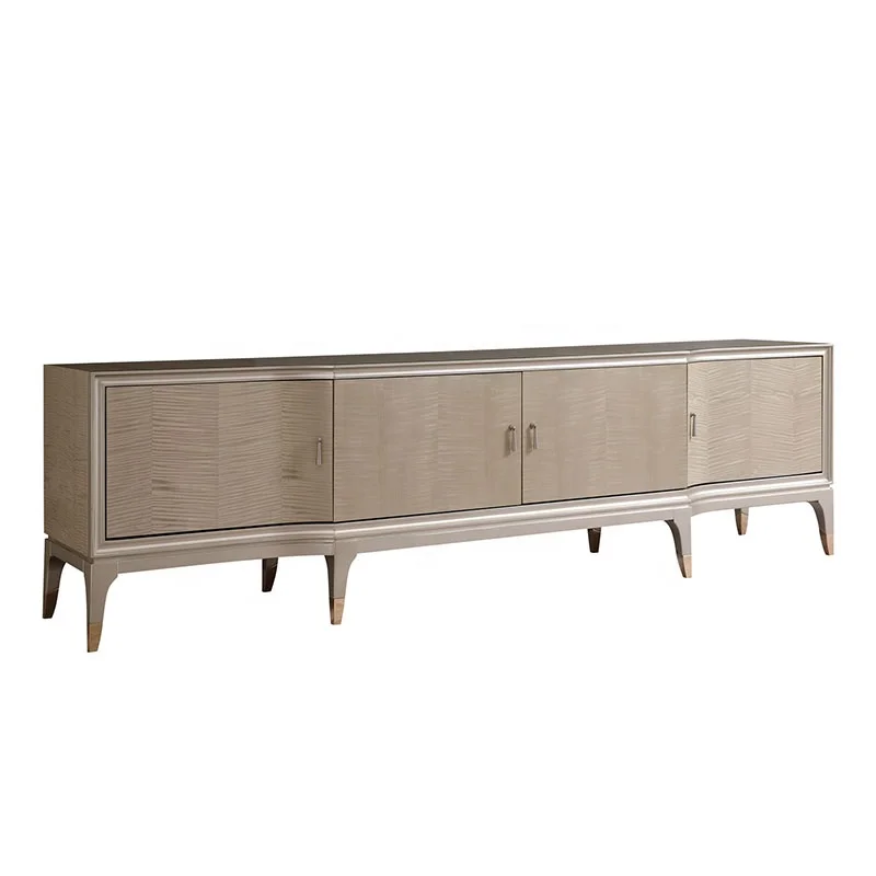 

Modern Luxury TV Console Dark Wood with Arched Pattern Panel Living Room TV Cabinet