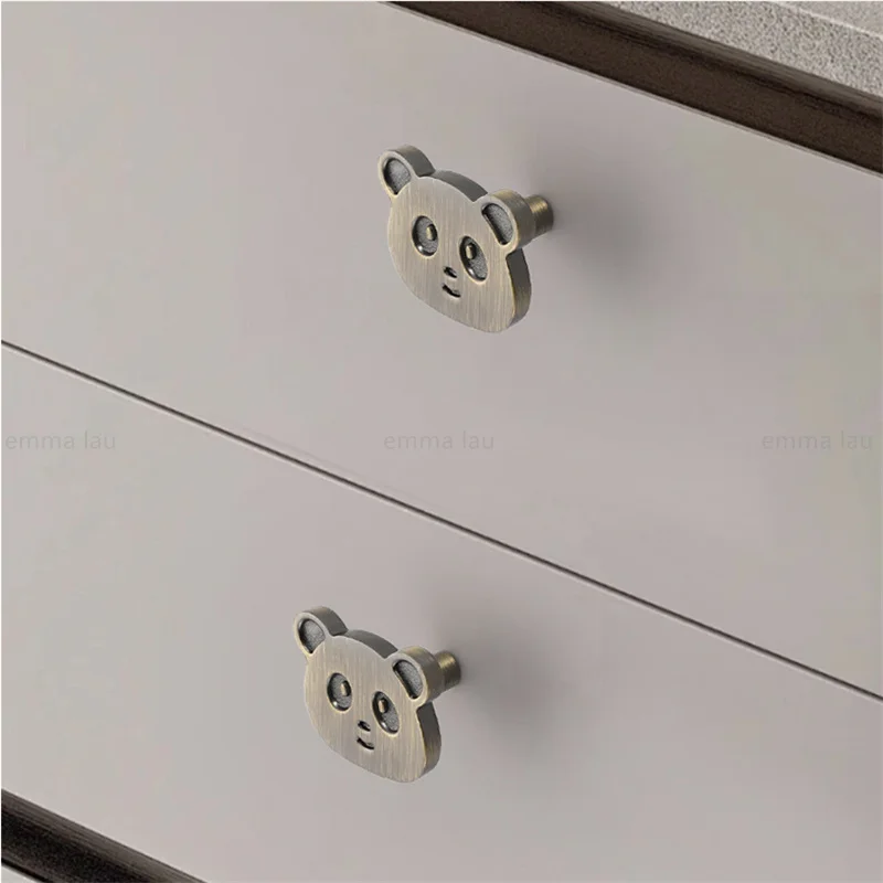 Pegangan Kamar Anak-anak Pegangan Kabinet Lemari Bentuk Panda Beruang Kartun Kenop Pintu Laci Tarikan Furnitur Lubang Tunggal