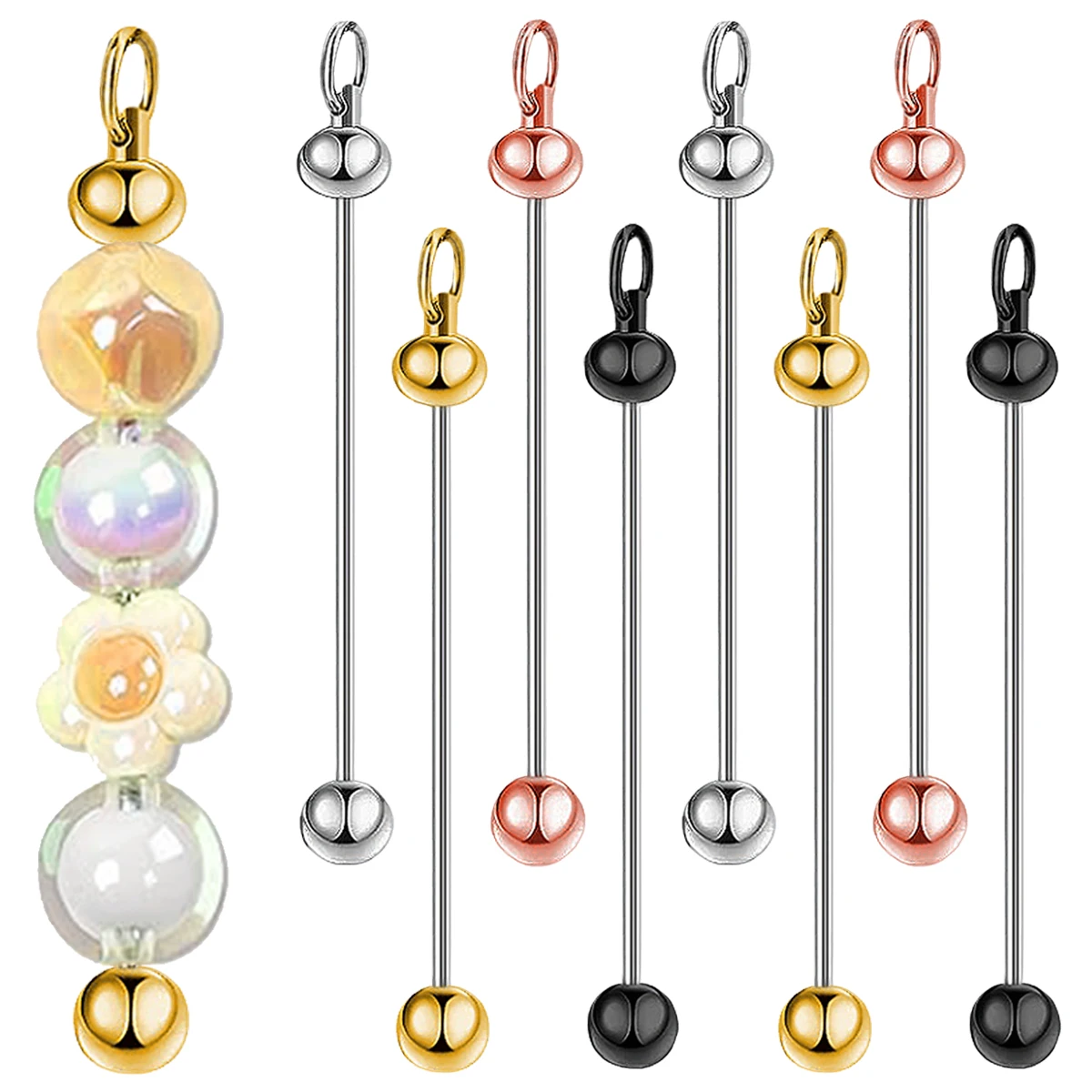 10/20 Pcs Blank Beaded Keychain Rods(No Beads), DIY Beads Keychain Accessories, Bag Decor, DIY Crafts and Gift Making