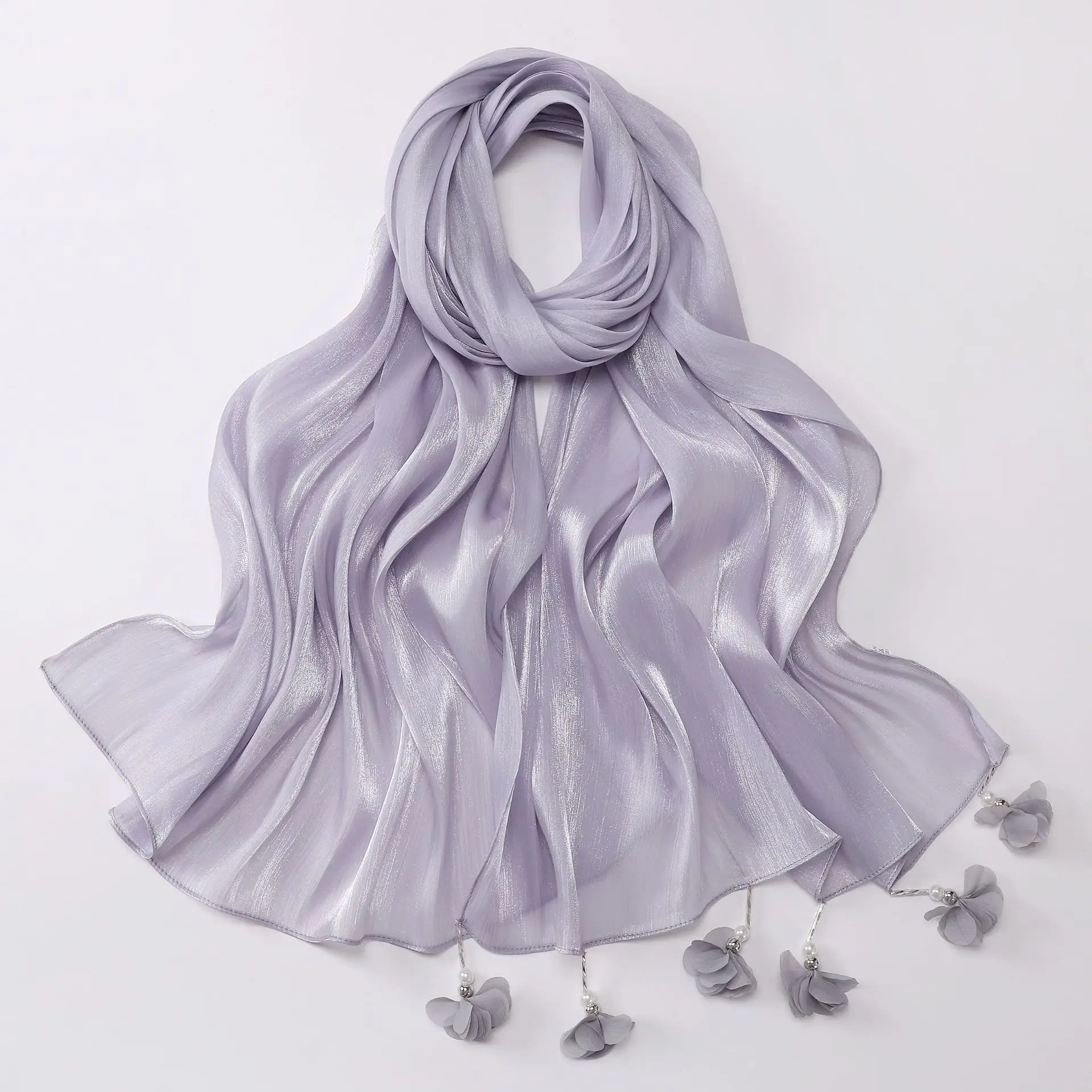 

Модный блестящий шарф-хиджаб для мусульманских женщин: головной убор, шаль, тюрбан с бахромой, бусинами, цветами, дышащий платок, бандана, буфанде