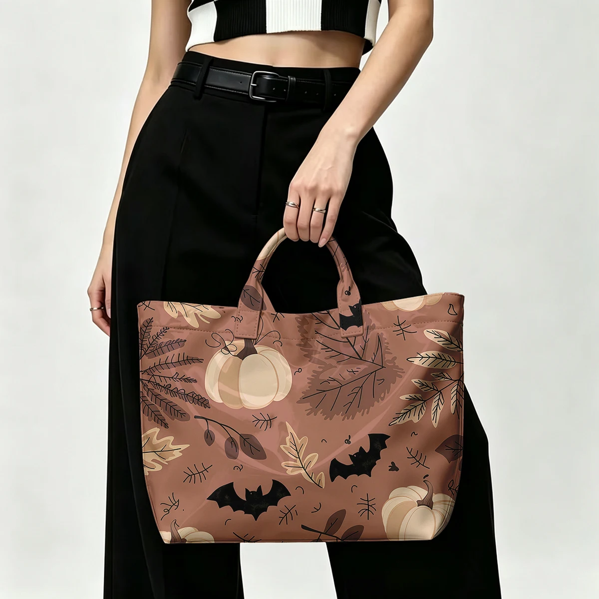 Autumn pumpkin Bat Halloween PVC Tote Bag Waterproof Transparent Jelly Bag Beach Bag Tote Pouch Bow Handbags Storage Bag