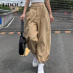 Spring Autumn Casual Fashion Solid Cargo Pants Female Streetwear Loose All-match Pocket Drawstring Bloomers Women's Clothing