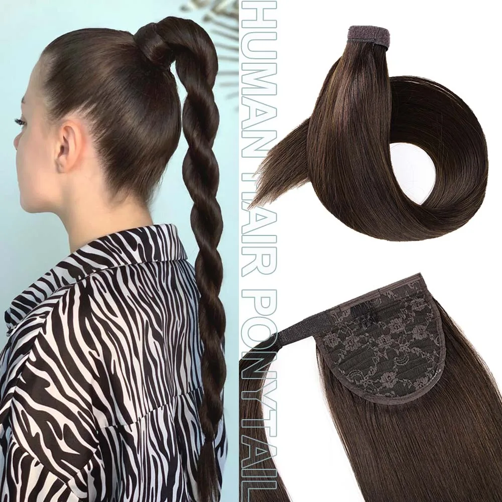 

Straight Ponytail Human Hair Wrap Around Invisible Magic Paste Ponytails Hair Extensions 100% Natural Remy Human Hair Extension