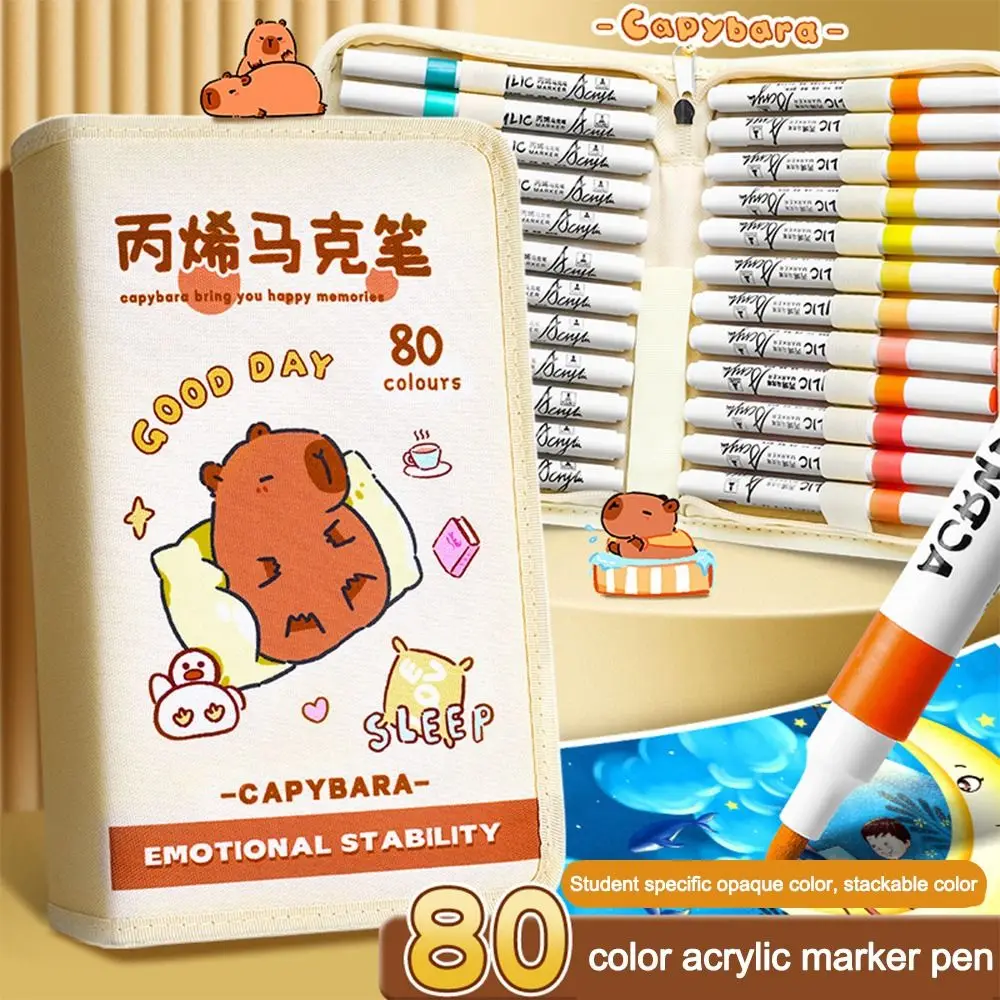 12/24/36/48Colors Capibara Children Acrylic Pen Stationery Paint Permanent Drawing Painting Pen Waterproof Graffiti Marker Pen