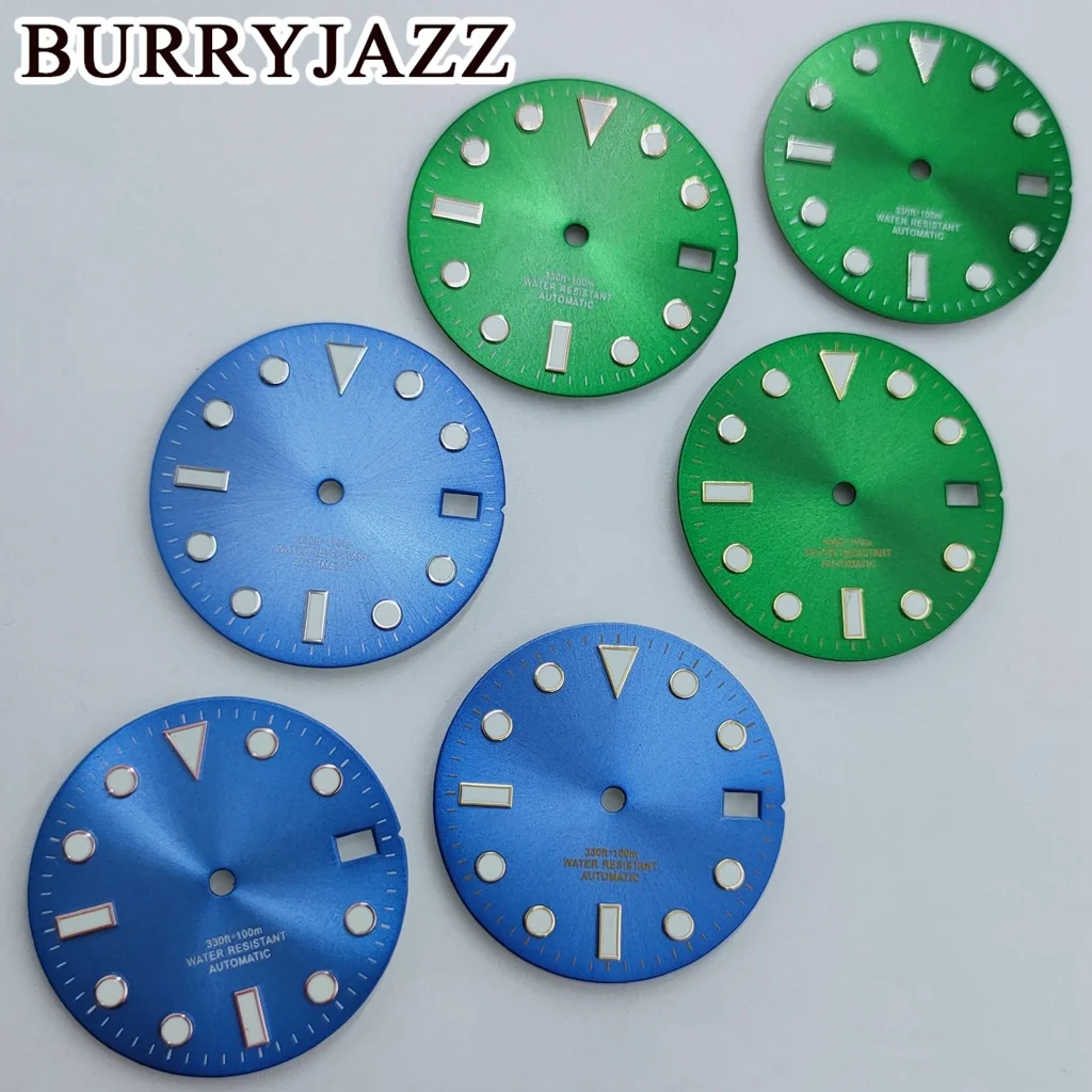 BURRYJAZZ 28.5mm No Logo NH35 MH36 Watch Dials Black Blue Green Red Silver Brown Gold Pink Grey Dial Luminous