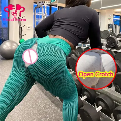 Woman Sexy Open Crotch Leggings Hidden Zippers Butt Legging Fitness Sport Panties Crotchless Push Up Gym Pant Outdoor Sex Erotic