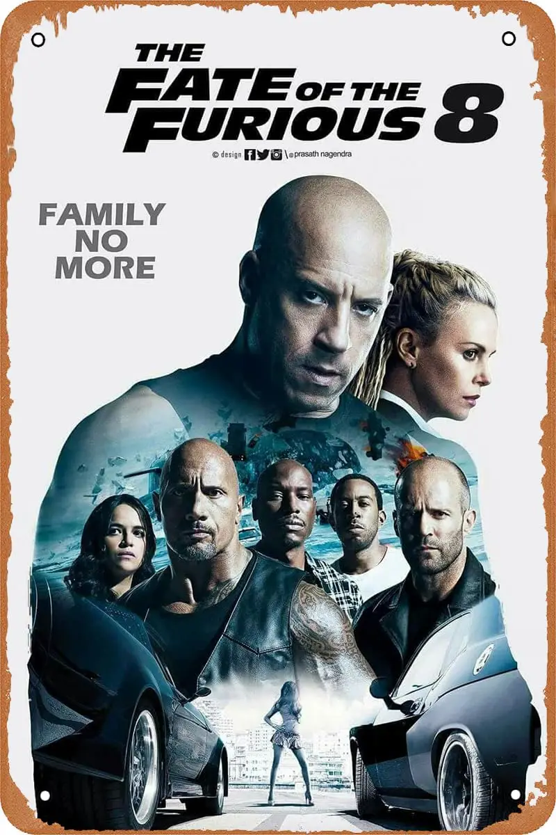 Fast And The Furious 8-Poster, Retro-Blechschild, Metallschilder, Vintage-Wandschild, Dekor für Zuhause, Kneipe, Restaurants, Café, Club, Männerhöhle