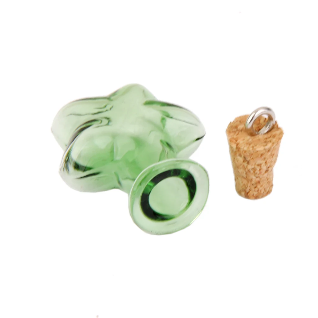 Glass Pendant Tiny Wishing Bottles Green Star Pattern Cork Loop Mini Vials for Jewelry Craft DIY