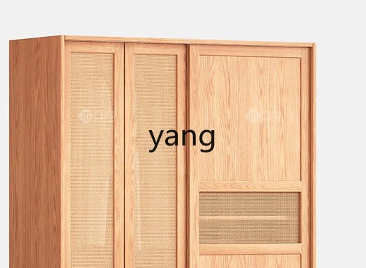 

LMM solid wood oak sliding door wardrobe rattan combination cabinet household bedroom small apartment