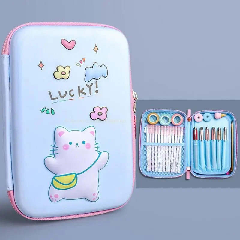 

Cartoon Lucky Kitten Pencil для корпуса двойной молнии за закрытие нескольких отсеков милый Staionery для чехла для карандаша f