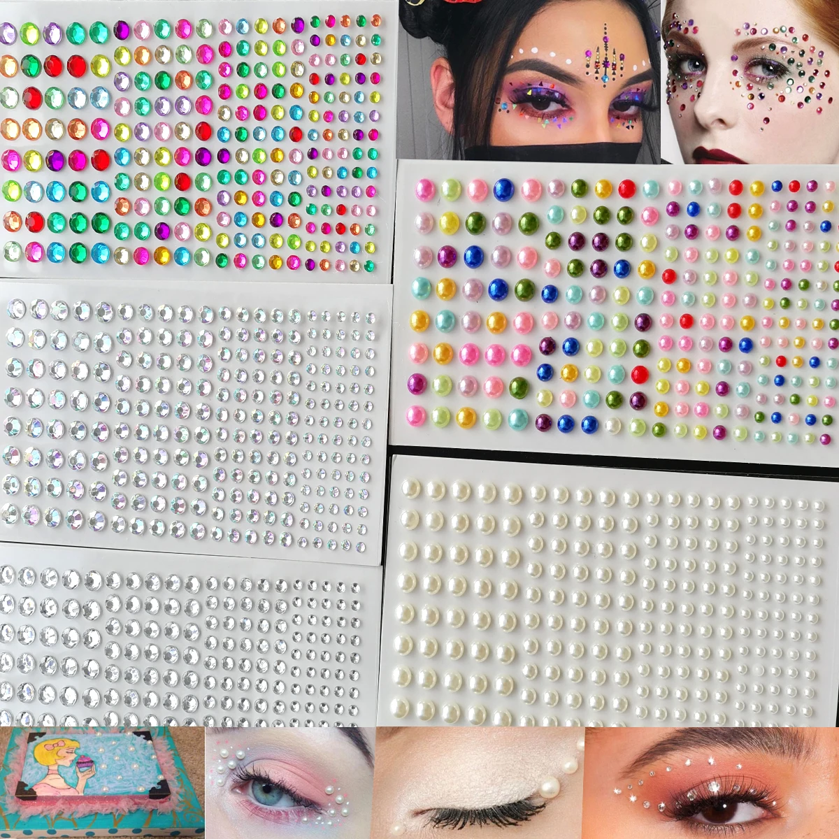 1Pc Fake Eyebrow Tattoo Sticker Glitter Eyeliner Eyebrow Makeup Face Eyes Diamond Temporary Tattoo Rhinestone 3d Eyeliner Sticke