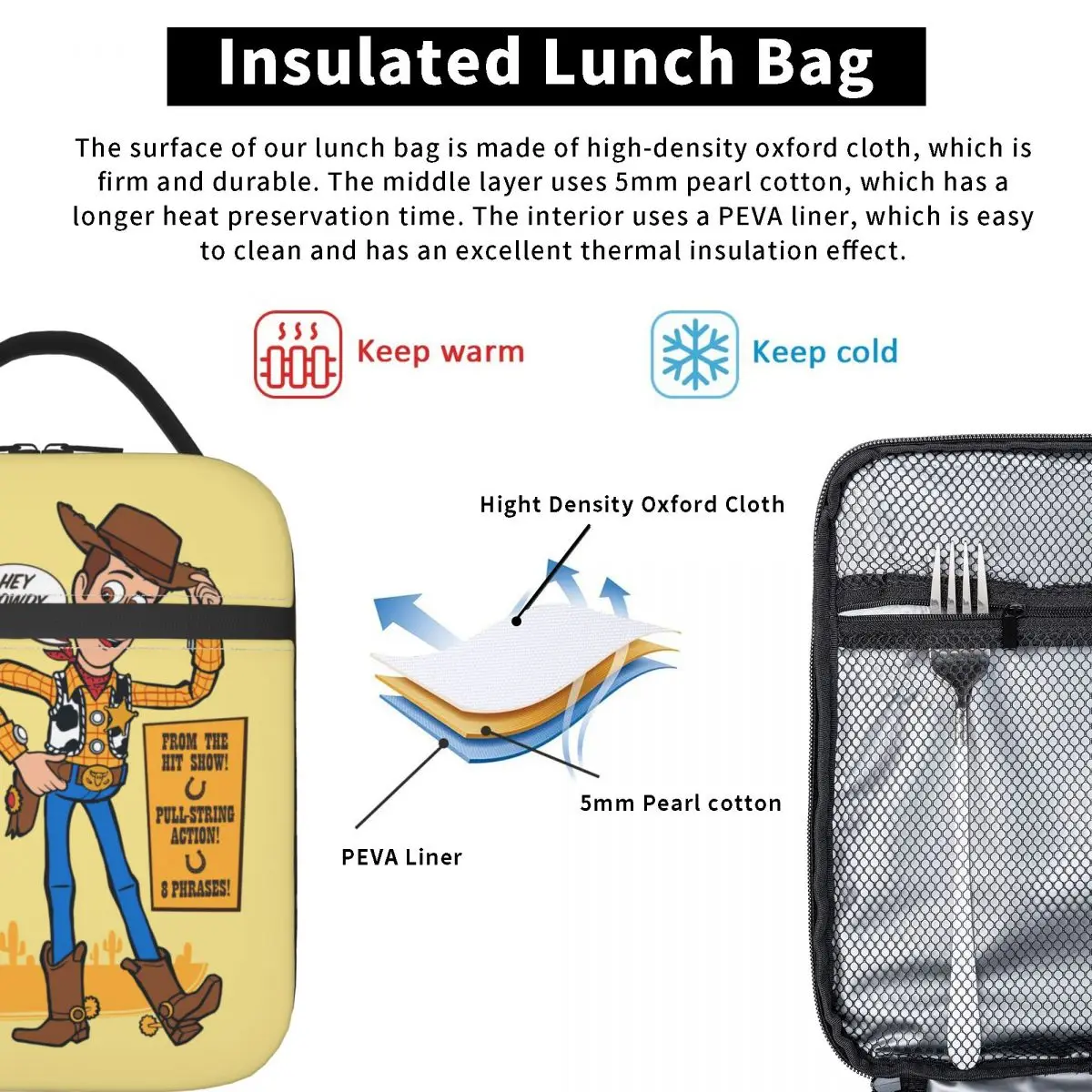 Toy Story Vintage Sheriff Woody Doll borse per il pranzo isolate contenitore per il pranzo a tenuta stagna borsa termica Tote Lunch Box School