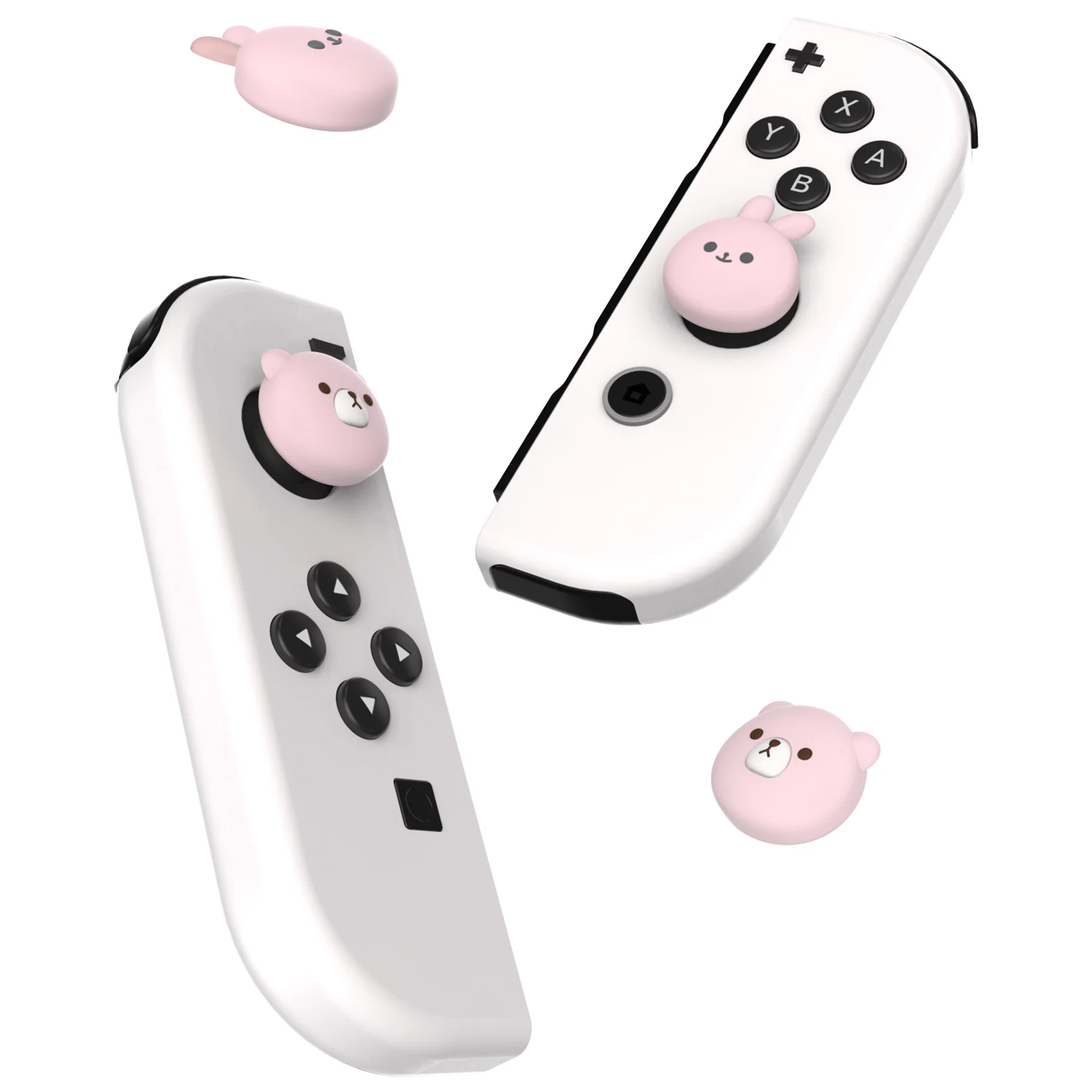 PlayVital-Tapas de Joystick rosa para Switch y Switch Lite, empuñaduras de pulgar para Switch OLED Joycon, Chubby Bear y Smiley Bunny