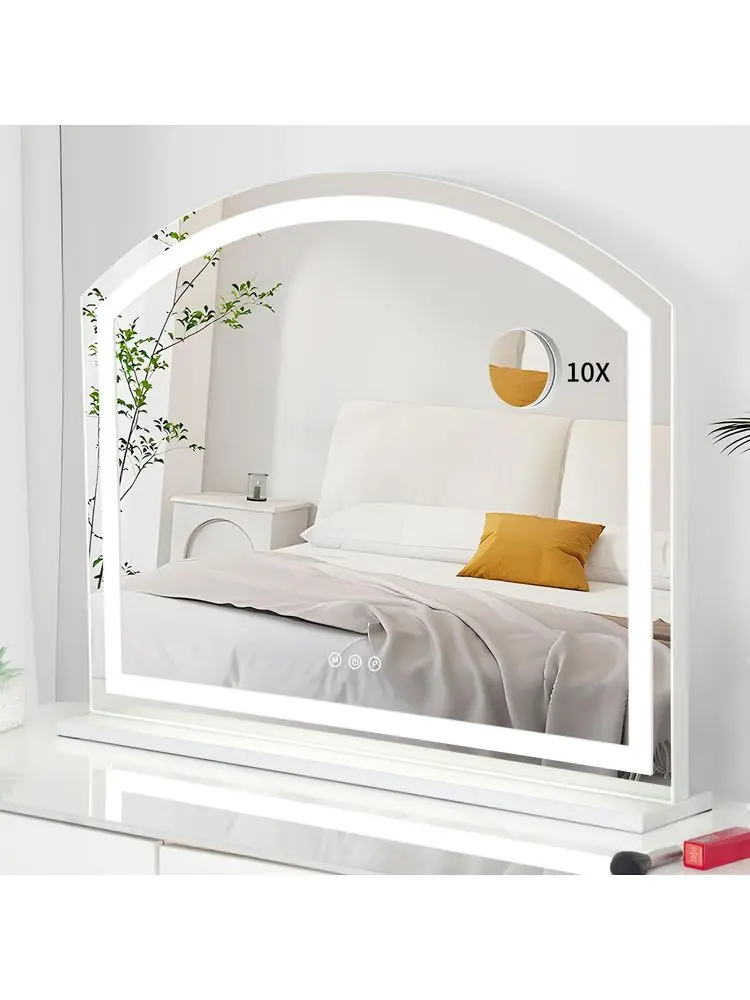 Vanity Mirror with LED Lights, 3 Color Dimmable Makeup Mirror for Dressing Table Large Curved Vanity Mirror with Lights Touch C