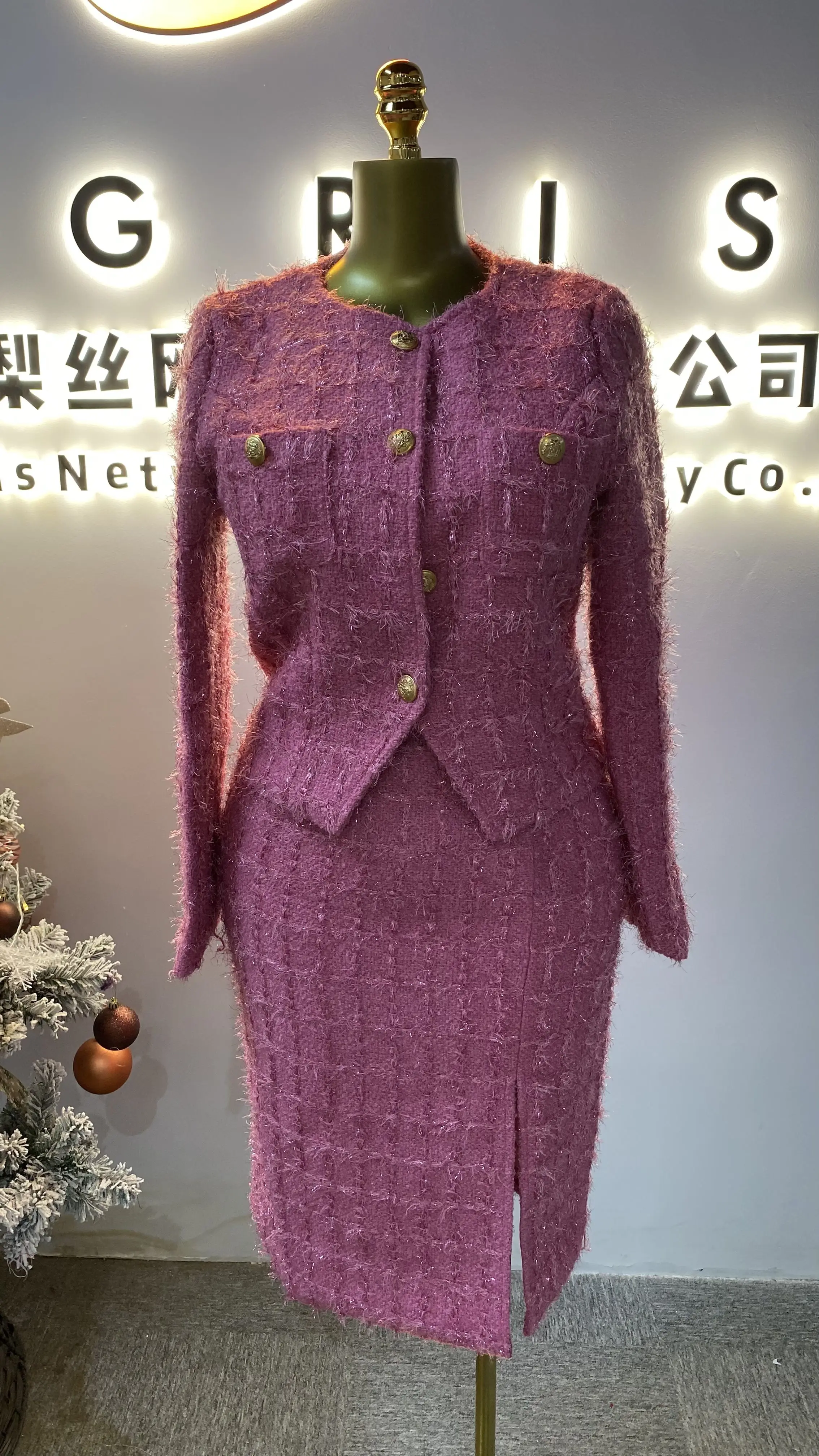 

2025 Autumn New High-End Wool Cardigan Jacket Two-Piece Midi Skirt Women's Suit-GZXX098