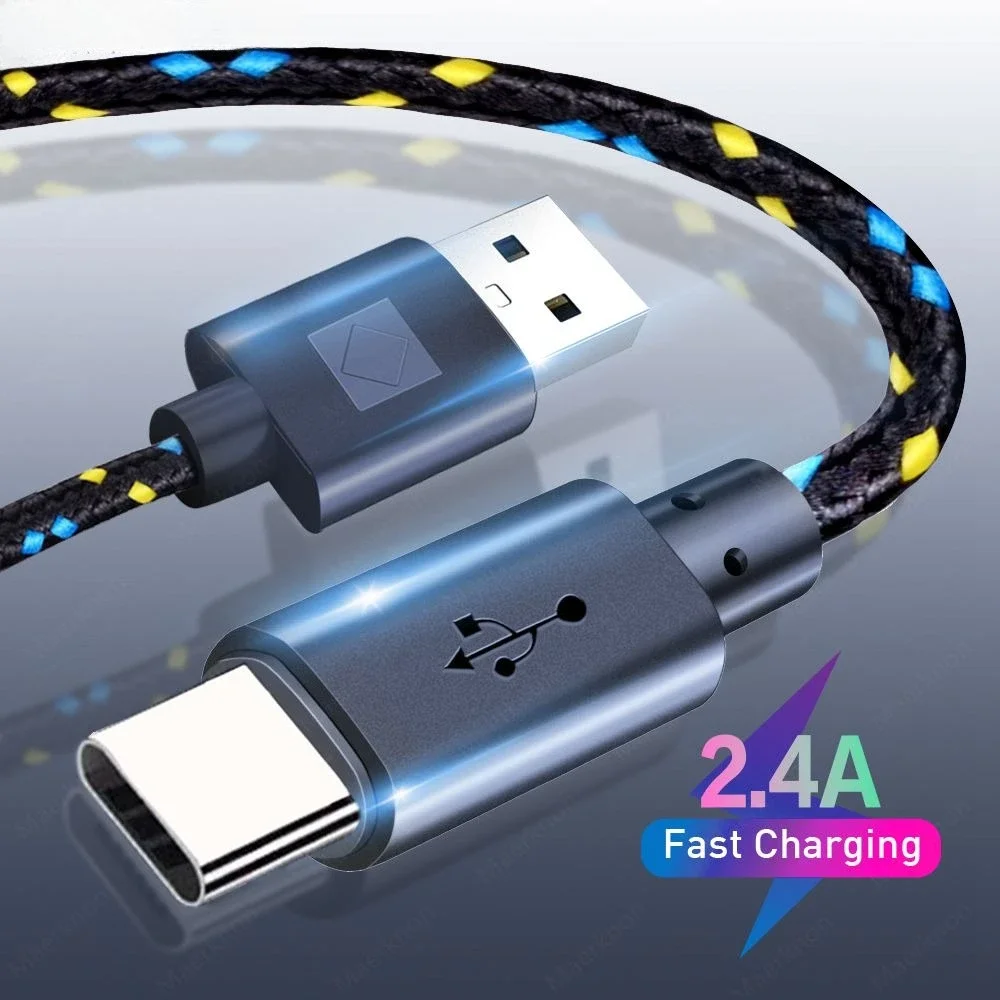 USB A to Type C Charging Cable 2.4A Fast Charger Nylon Data Cable 0.5M 1M 2M 3M For Iphone Android Huawei Samsung USB TypeC Wire