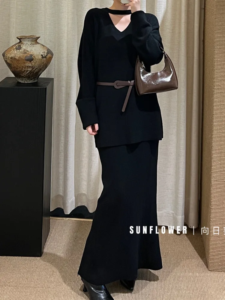 BJTZ Retro Knit Sweater Dress Set Women 2025 Vintage Loose Lounge Comfortable Elegant Simple Premium  Casual Warm Autumn Winter