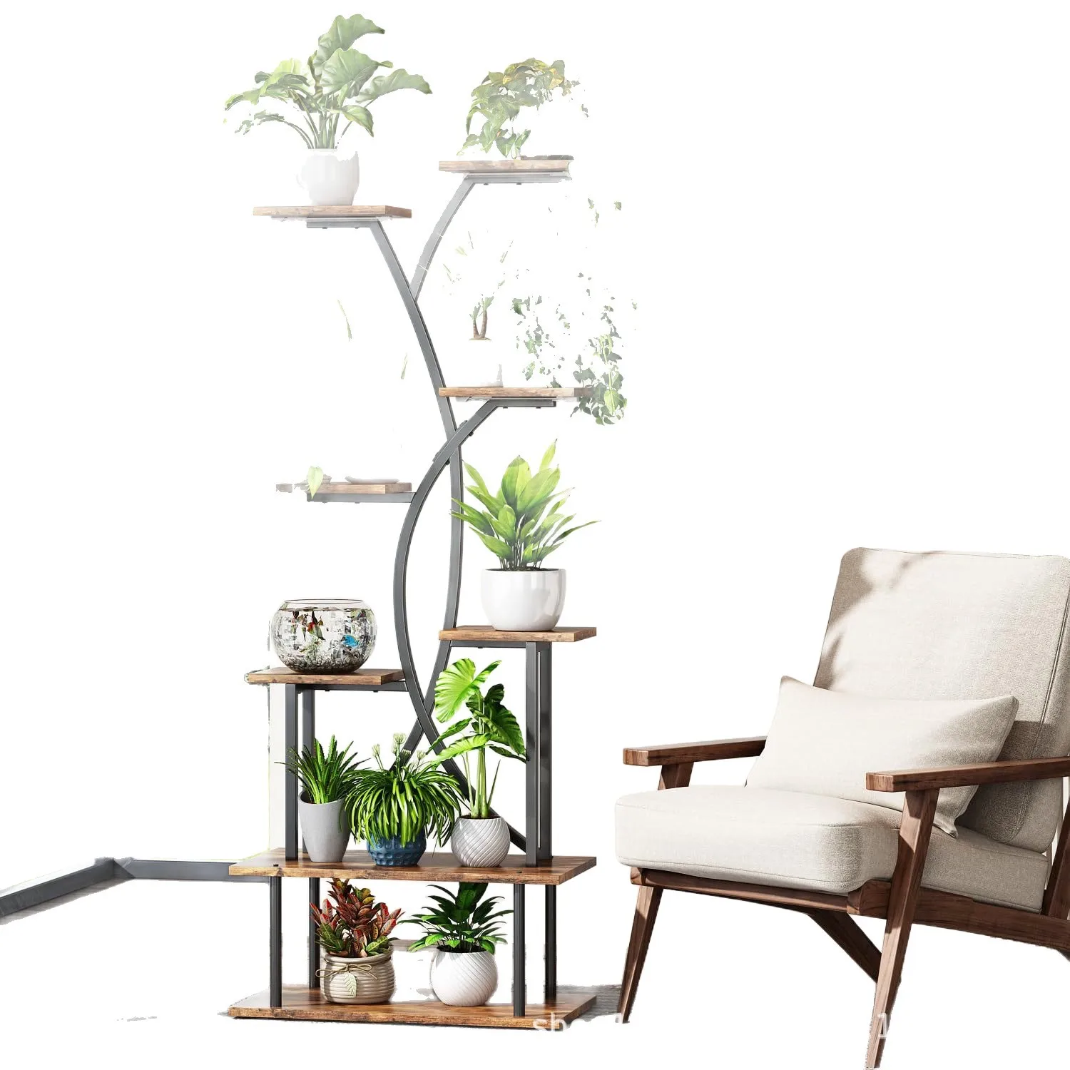 support-pour-plantes-en-bois-et-metal-a-8-couches-en-fer-forge-support-pour-plantes-d'exposition-haut-d'interieur-support-de-fleurs-d'angle-de-balcon-de-salon