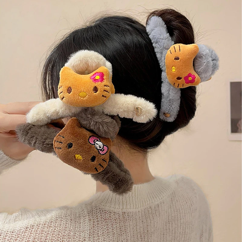 Cartoon Sanrio Hello Kitty Hairclip Women Plush Soft Hairpins Anime Hair Claws Girl Kawaii Fashion Hair Accessory Kids Xmas Gift